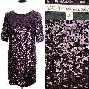 Rachel Roy Heart of Darkness Violet Purple Sequin Mini Sheath Dress Size 4